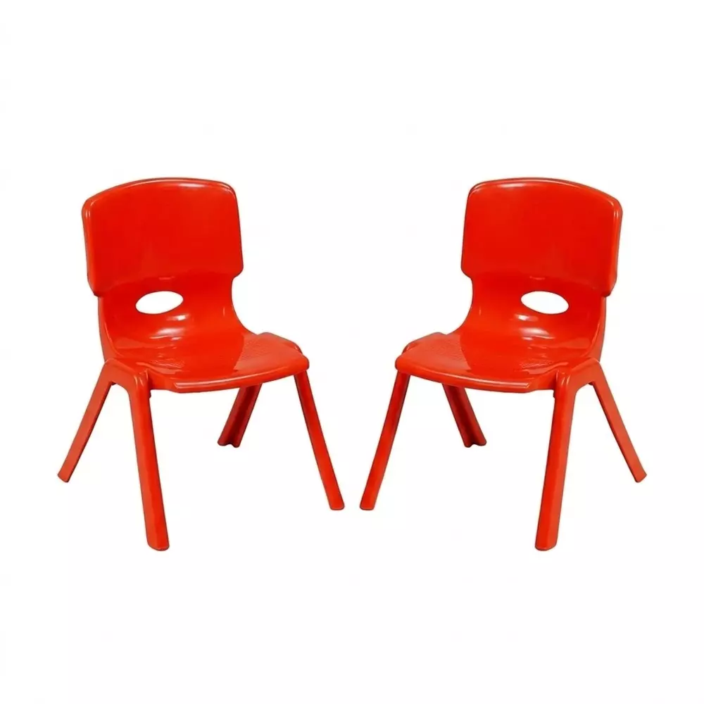 Swagath Comfortable Kids Plastic Chair Without Armrest Red Color, Kidzy (Pack of 2 Pcs)