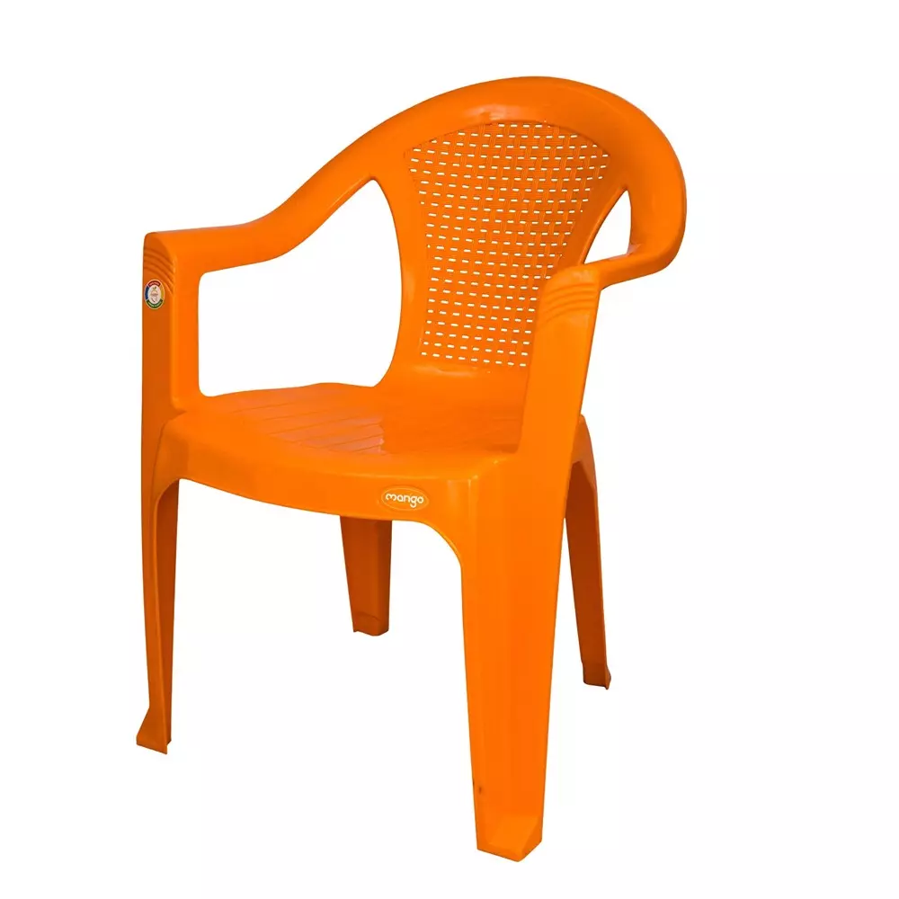 Mango Economy Chair With Armrest Orange 140 Kg Load Bearing Capacity Polypropylene Plastic Medium Back, Mango - 1064