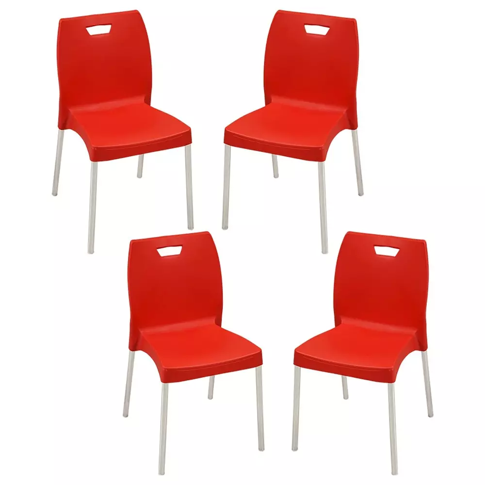 Swagath Dining Chair Plastic Primary Material Stainless Steel Leg Pre-Assembled Type Red Color, MINTELA-BR-4 (Pack of 4 Pcs)