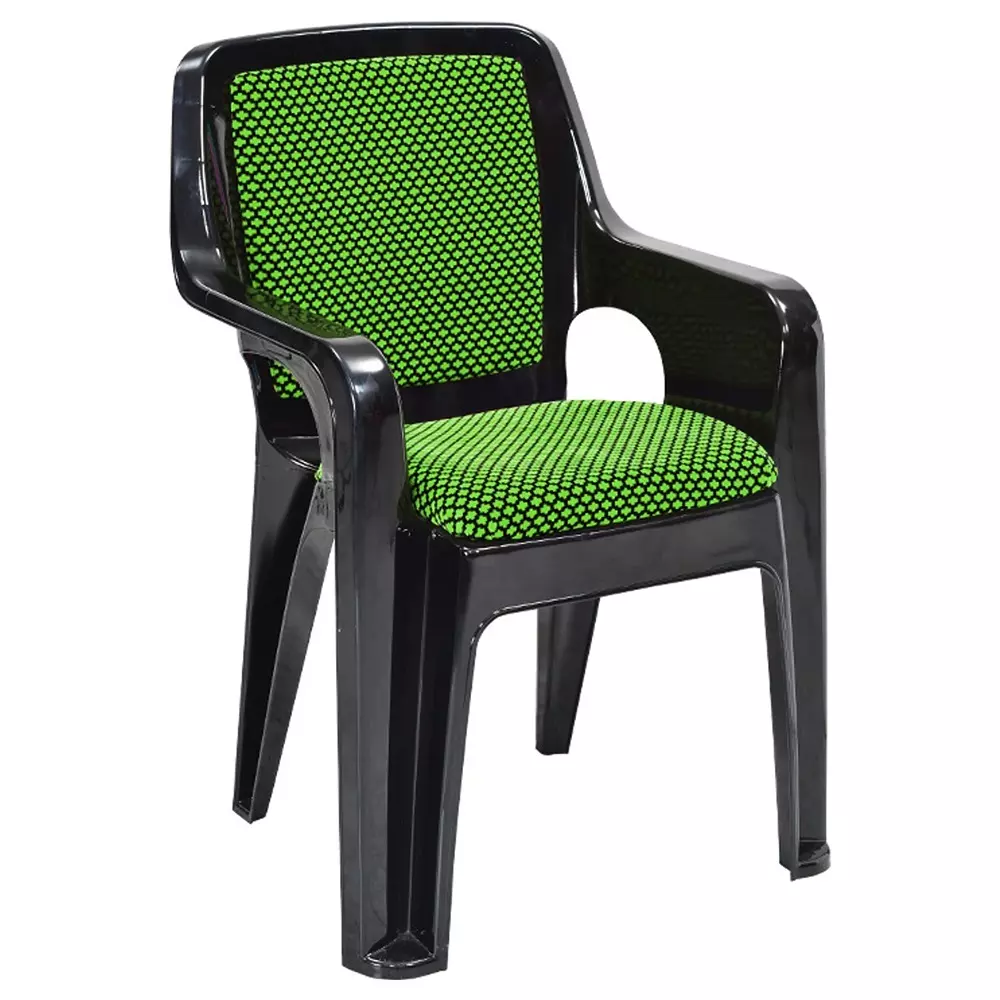 Swagath Plastic Arm Chair 150 Kg Load Capacity Pre-Assembled Type Black & Green Color, GRANDEAR-BK/NGR-1