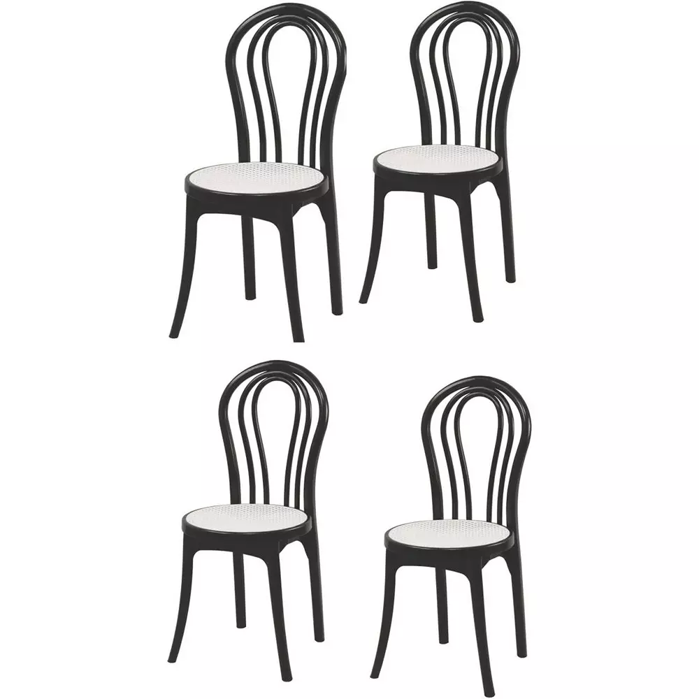 Swagath BEAUTY Cafeteria Chair Plastic Black Body With White Netted Seat 91x41x36 cm Size for Cafe, Home & Office Use, BEAUTY-BK/WH-4 (Pack of 4 Pcs)