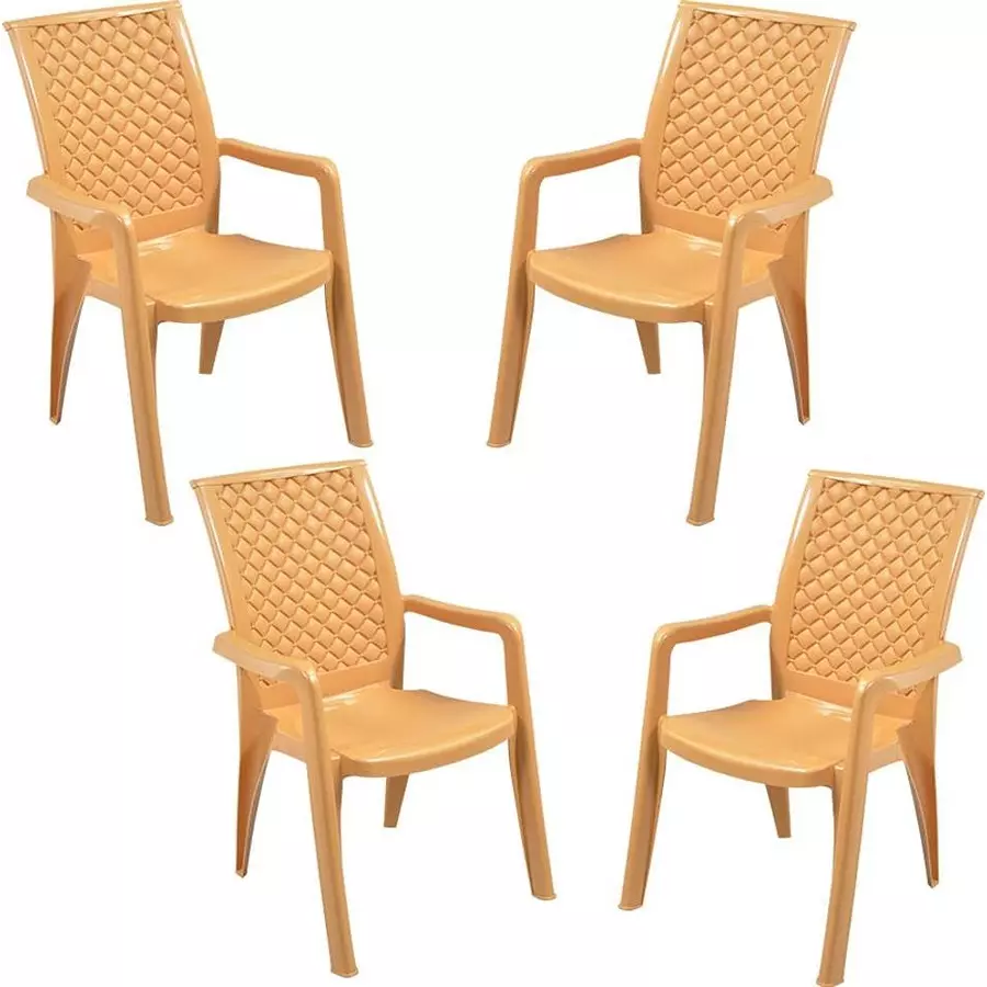 Swagath DURASMART Chair with Arm Rest Plastic Amber Gold 90x59x55 cm Size for Cafe, Home & Office Use, DURASMART-AG-4 (Pack of 4 Pcs)