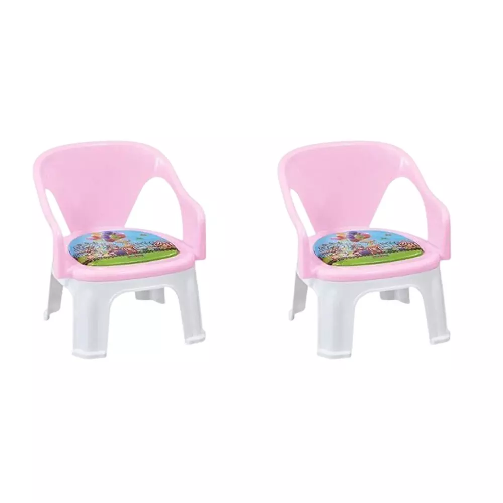 Swagath Cuddly Kids Plastic Chair with Armrest 30 Kg Load Capacity Pre-Assembled Type Pink Color, CUDDLY P-PP-2 (Pack of 2 Pcs)