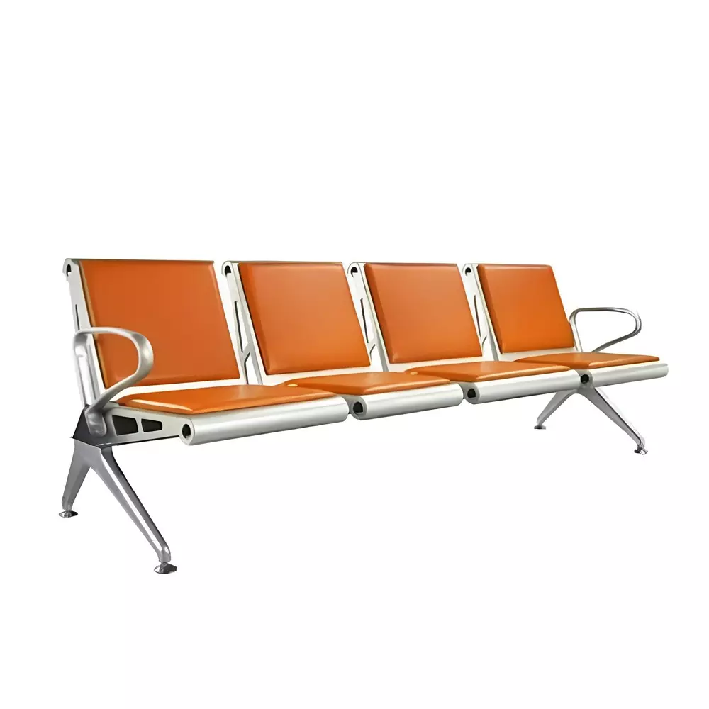 Dicor Seating Xenon Cushion Four Seater Chair Mild Steel Solid Back Arm Rest Orange Color for Waiting Area
