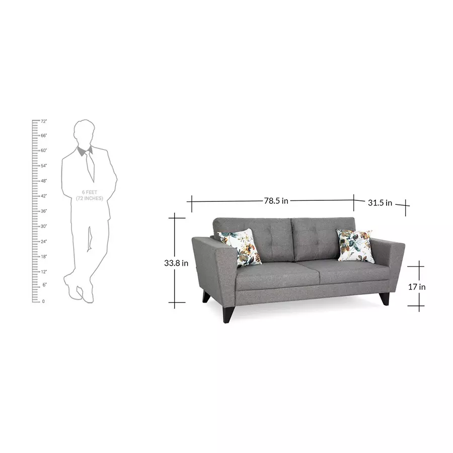 Urban Living Bristol Brilliant 3 Seater Sofa Grey