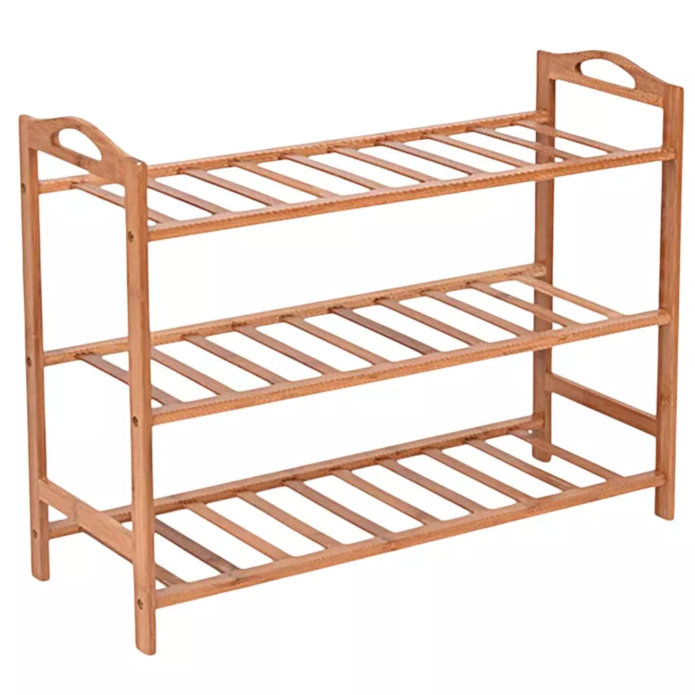 Shopper52 Bamboo Shoe Rack 3 Shelves Floor Mount, WOD-SHRK