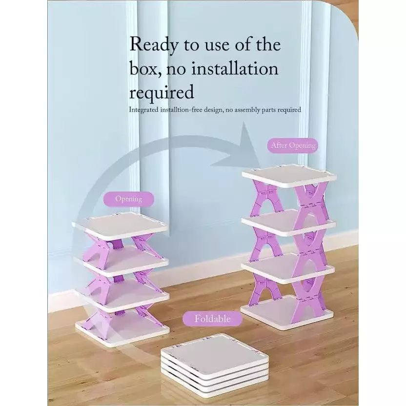 Colorado Collapsible Shoe Stand Plastic Grey 4 Tier, 4 Shelves, DIY (Do-It-Yourself)