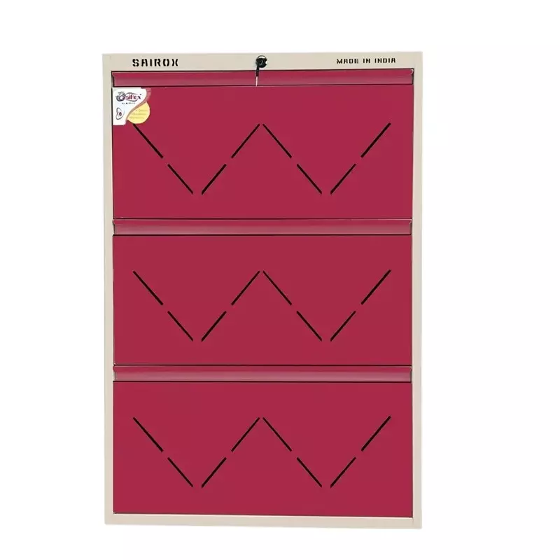 Sairox Shoe Rack Metal Maroon 3 Shelves 6 Ducts 29x8.5x43 inch Size, SXSR002