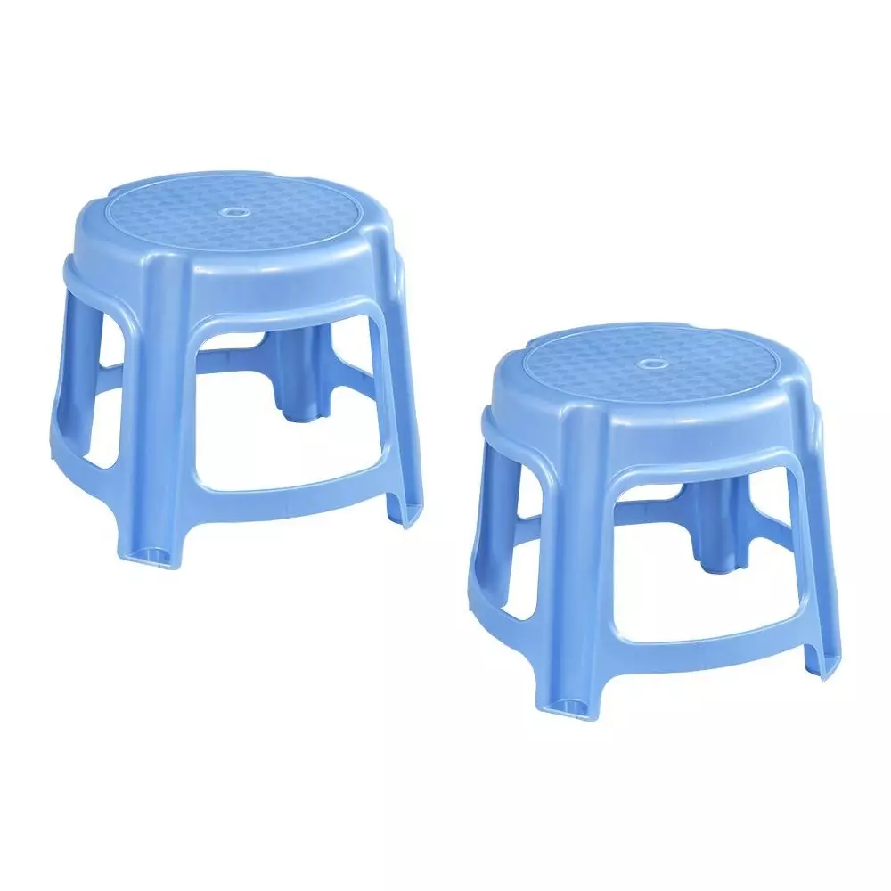 Swagath Bathroom Stool Round Shape 4 Legs Plastic Glossy Finish 80 Kg Load Capacity Blue for Bathroom Use, PS-03 (Pack of 2 Pcs)