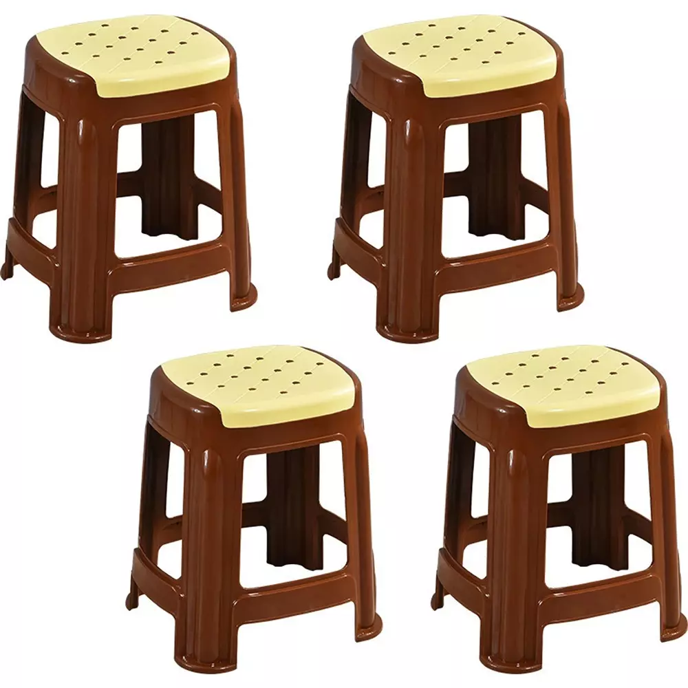 Swagath Stool Plastic 45x29.5x29.5 cm Size 1.2 Kg Ivory Seat With Brown Body Pre-Assembled for Cafeteria, Kitchen, Household Work And Outdoor Use (Pack of 4 Pcs)
