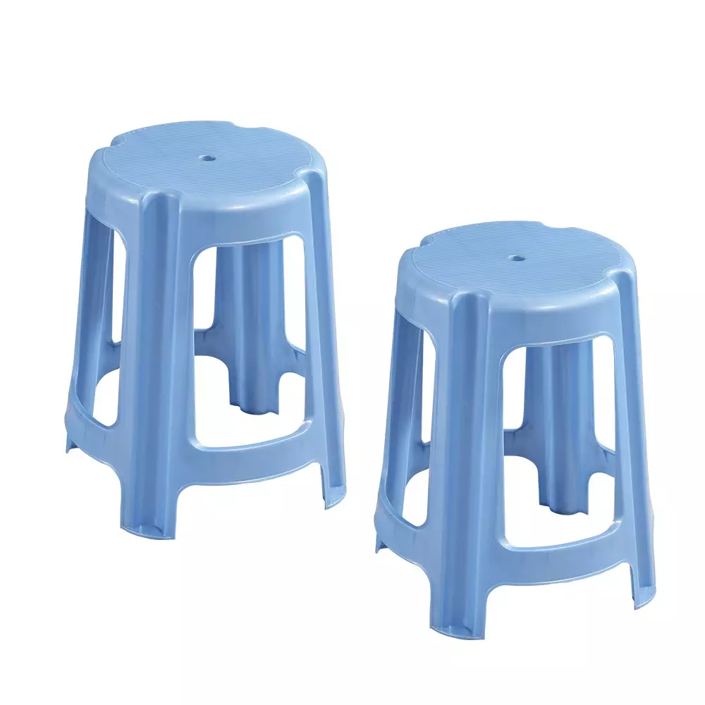 Swagath Blue Plastic Round Stool for Indoor, Outdoor & Cafeteria (Set of 2)