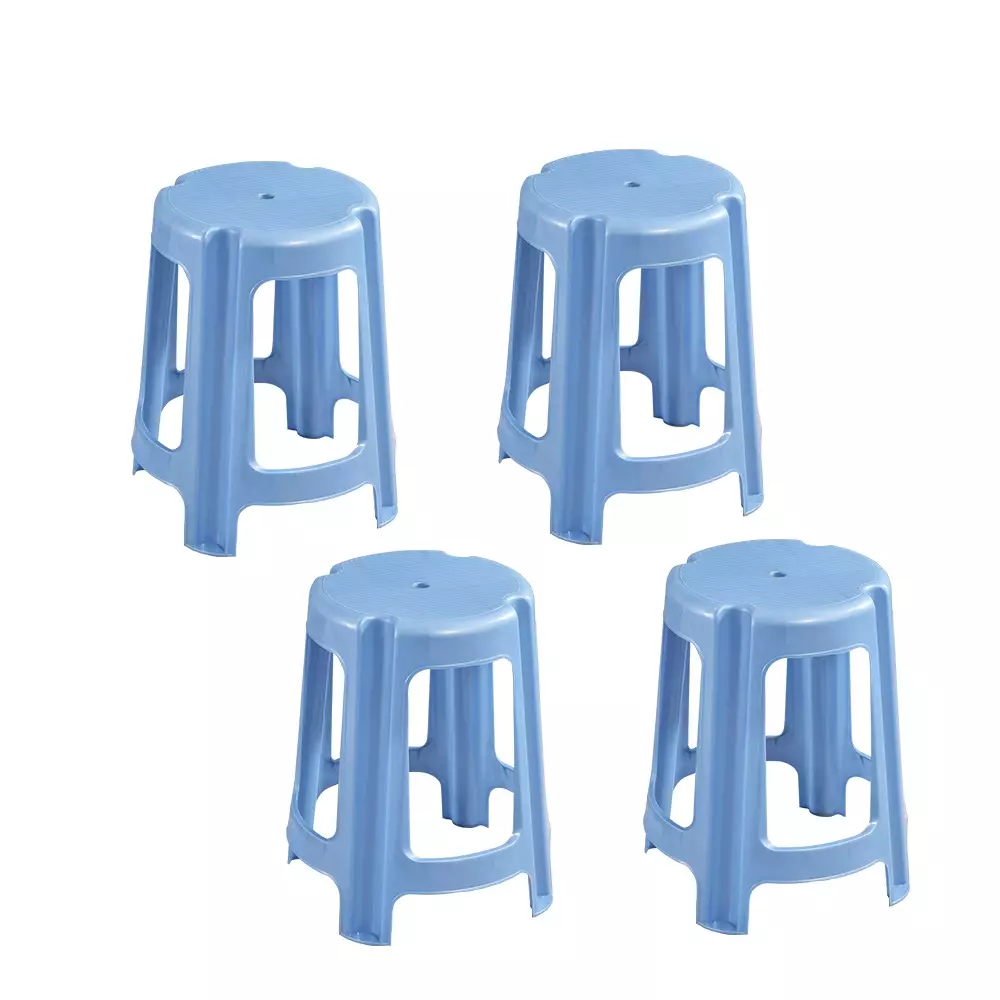 Swagath Blue Plastic Round Stool for Indoor, Outdoor & Cafeteria (Set of 4)