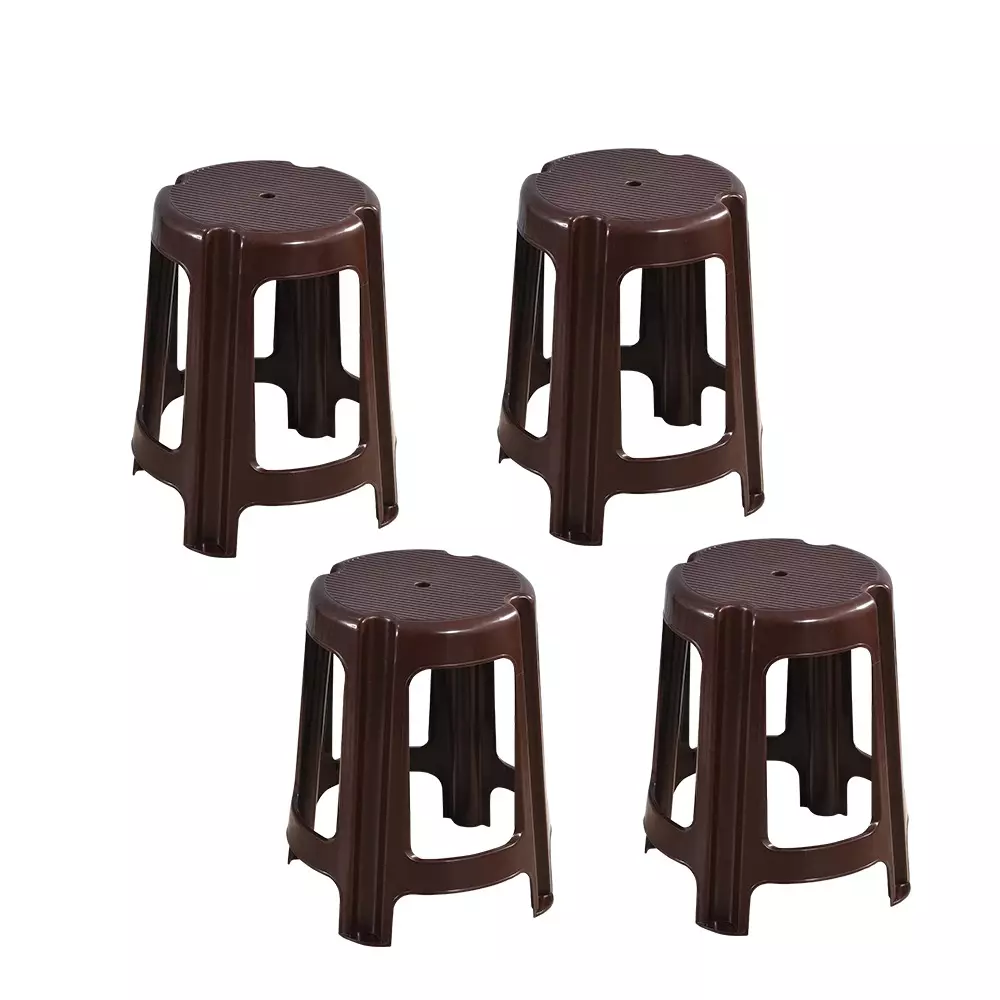 Swagath Dark Brown Plastic Round Stool for Indoor, Outdoor & Cafeteria (Set of 4)