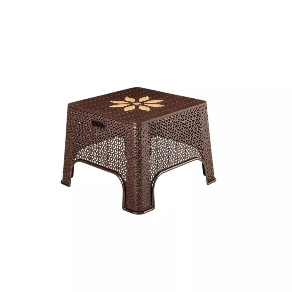 Maharaja Magic Plastic Decorative Stool Square Shape Stylish Flower Design, Brown