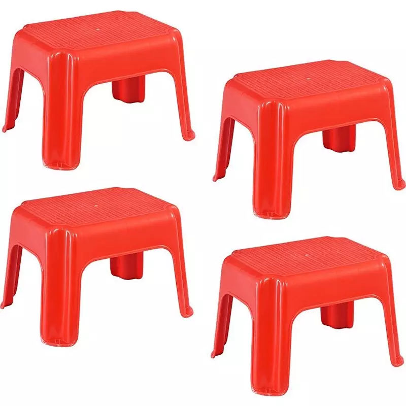 Swagath Plastic Stool Red Color for Bathroom, PS-01 Series (Pack of 4 Pcs)