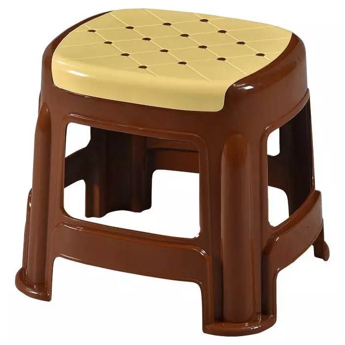 Swagath Stool Rectangle Shape 4 Legs Plastic Glossy Finish 70 Kg Load Capacity Ivory Seat with Saddle Brown Body, COSMO M