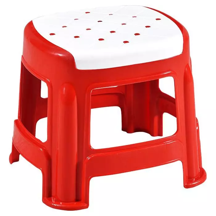 Swagath Stool Rectangle Shape 4 Legs Plastic Glossy Finish 70 Kg Load Capacity White Seat with Red Body, COSMO M