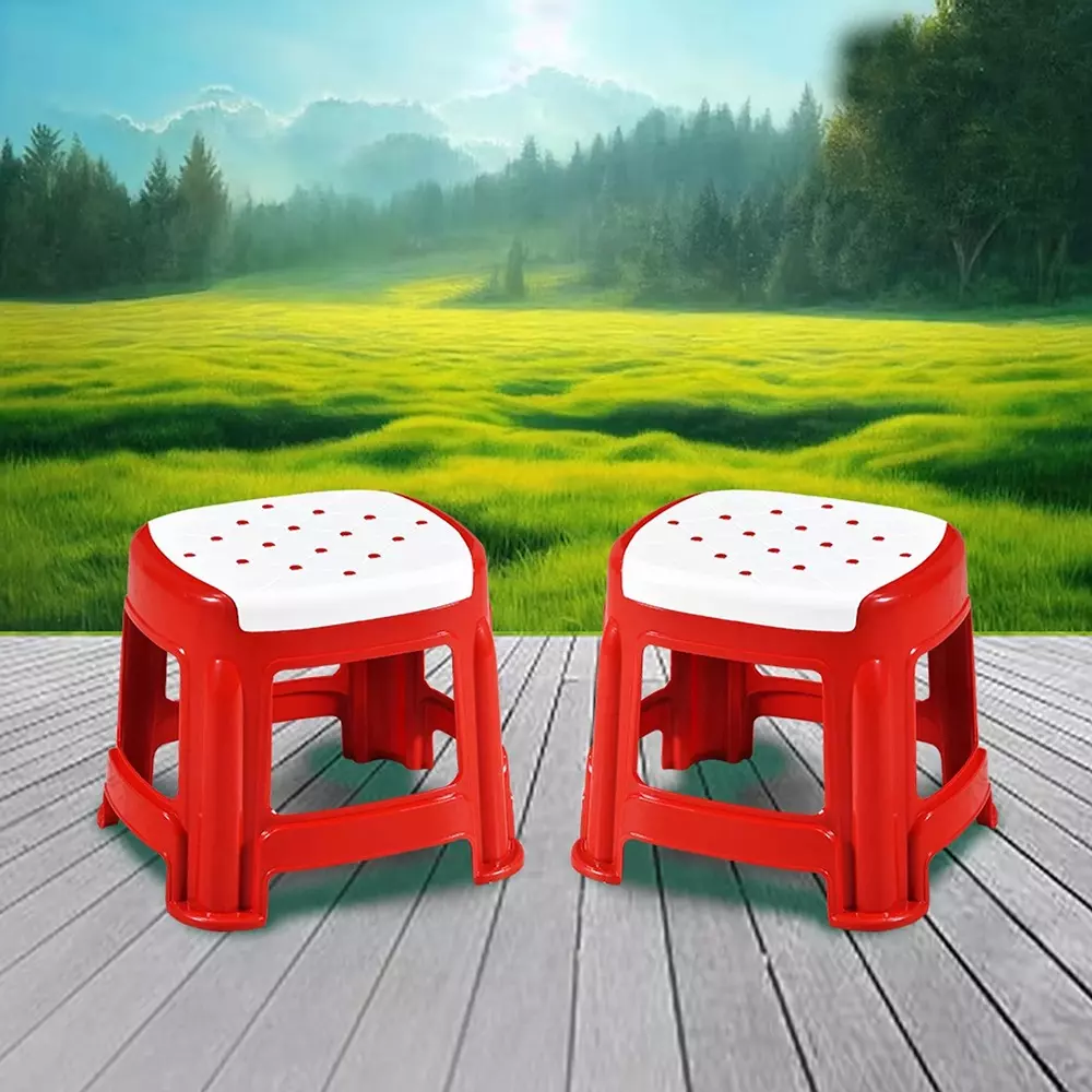 swagath-stool-plastic-27x315x28-cm-530-g-white-seat-with-red-body-pre-assembled-for-cafeteria-kitchen-houeshold-work-and-outdoor-use-pack-of-4-pcs