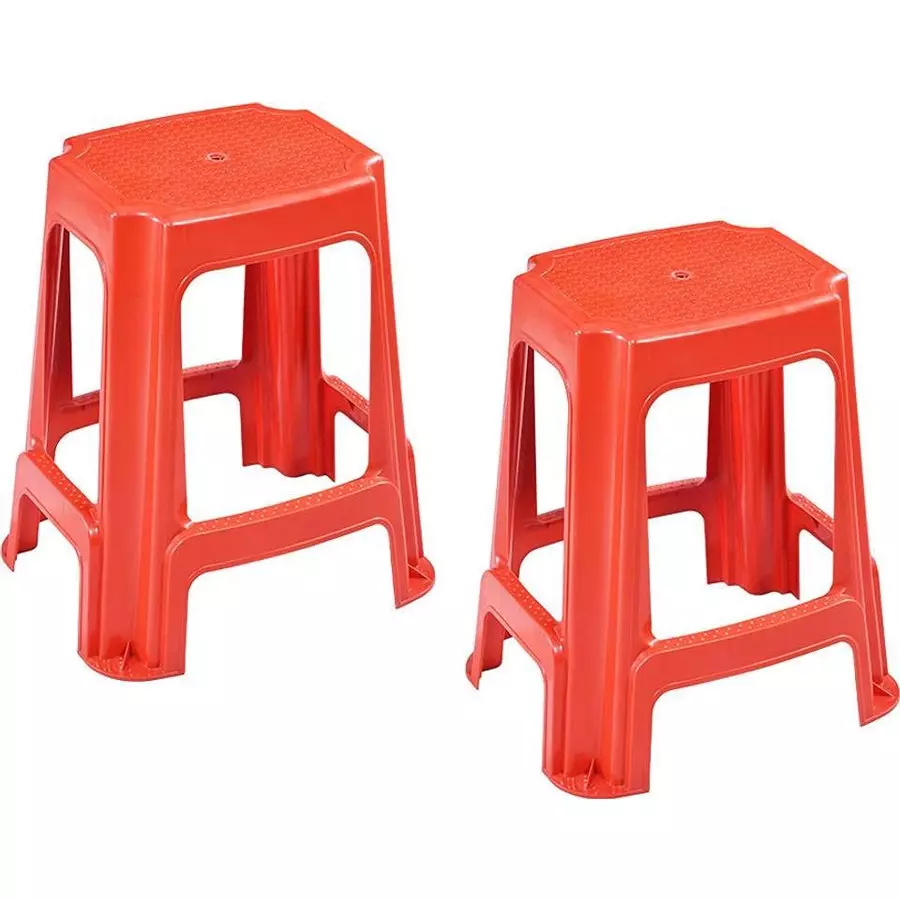 Swagath STL Rectangular Stool Plastic Red 54x37x31 cm Size for Outdoor & Cafeteria Use, STL-05-BR-2 (Pack of 2 Pcs)