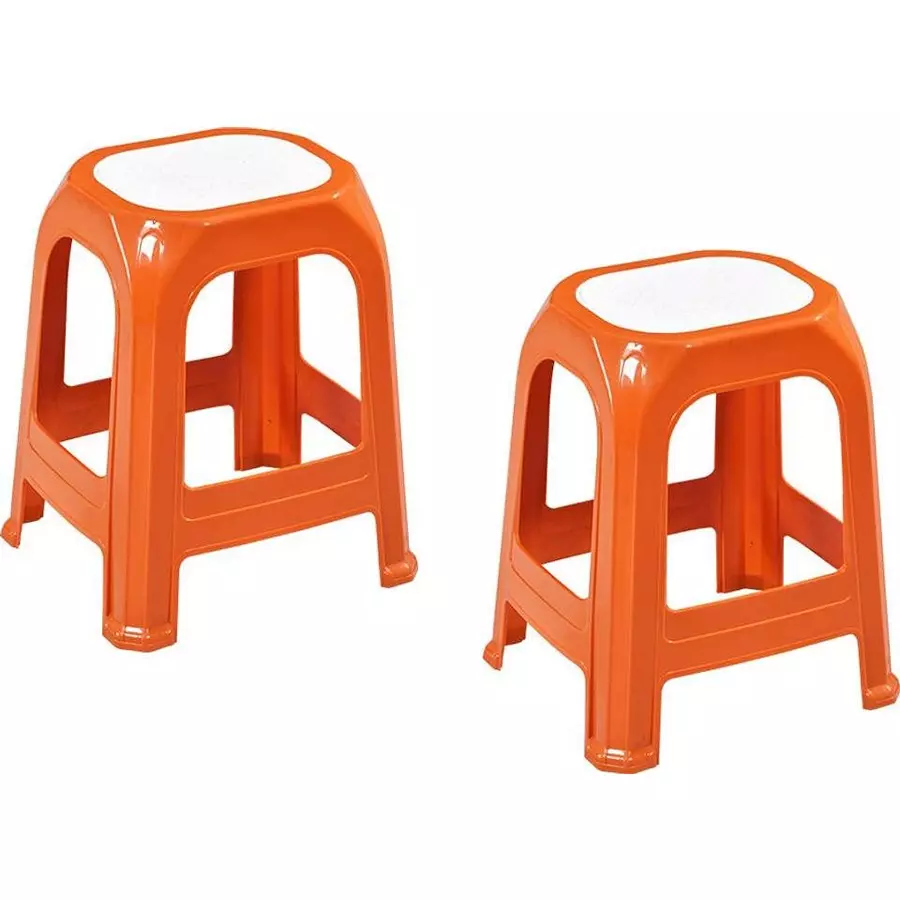 Swagath STL Rectangular Stool Plastic Orange 47x28x34 cm Size for Kitchen, Houeshold, Bathroom, Outdoor & Cafeteria Use, STL-06-OR-2 (Pack of 2 Pcs)