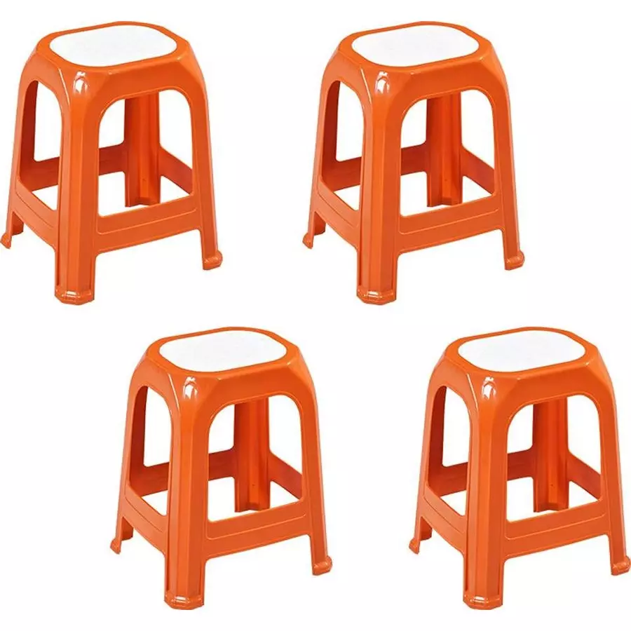 Swagath STL Rectangular Stool Plastic Orange 47x28x34 cm Size for Kitchen, Houeshold, Bathroom, Outdoor & Cafeteria Use, STL-06-OR-4 (Pack of 4 Pcs)