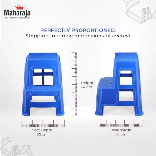 Maharaja Plastic Step Stool For Kitchen, Bathroom, Bedroom, Living Room, Dining Room Blue, Everest_Blue-PK1