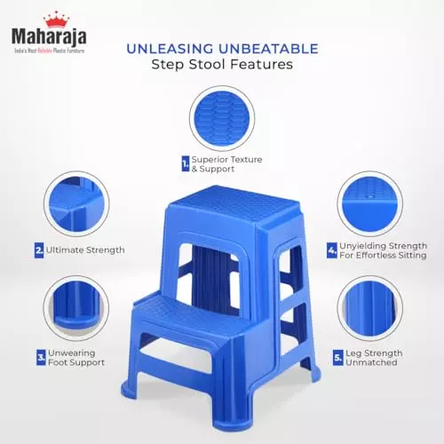 Maharaja Plastic Step Stool For Kitchen, Bathroom, Bedroom, Living Room, Dining Room Blue, Everest_Blue-PK1