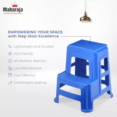 Maharaja Plastic Step Stool For Kitchen, Bathroom, Bedroom, Living Room, Dining Room Blue, Everest_Blue-PK1