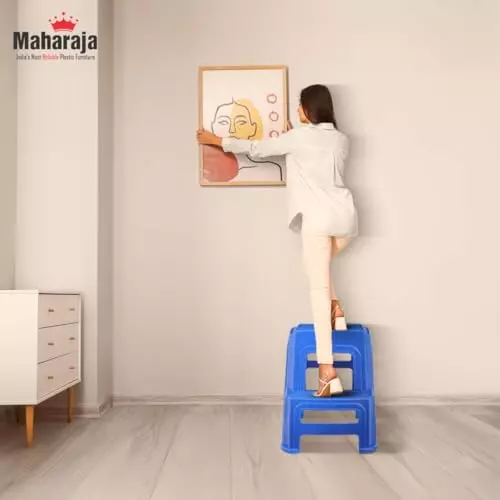 Maharaja Plastic Step Stool For Kitchen, Bathroom, Bedroom, Living Room, Dining Room Blue, Everest_Blue-PK1