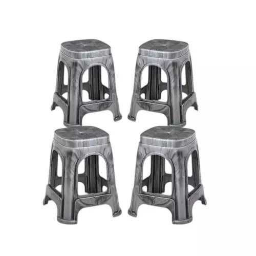 Maharaja Stackable Stool Silver Polypropylene for Home, School, Garden & Office, Jupiter_Silver-PK4 (Pack of 4 Pcs)