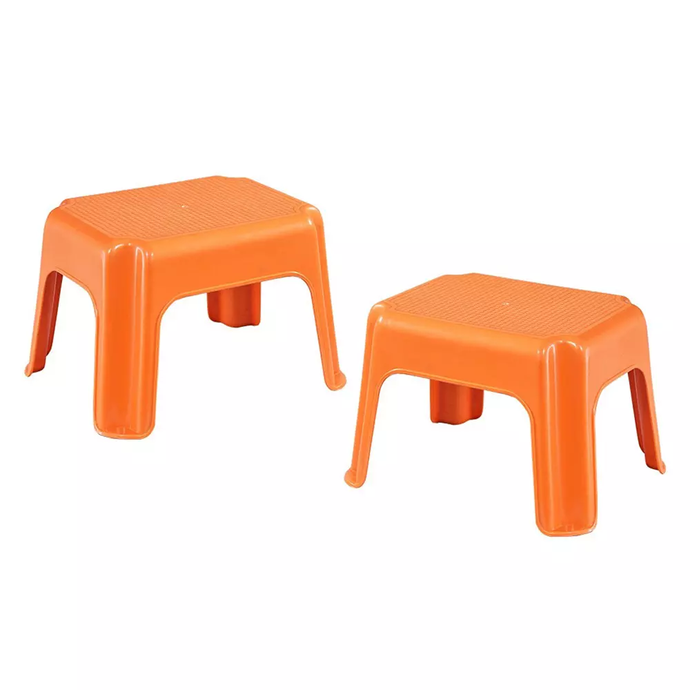 Swagath Plastic Stool Orange Color for Bathroom, PS-01 Series (Pack of 2 Pcs)