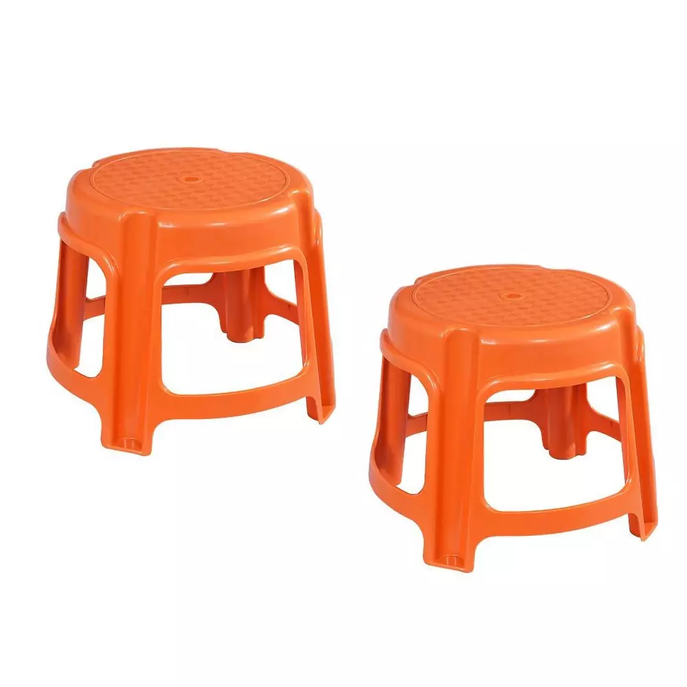 Swagath Bathroom Stool Round Shape 4 Legs Plastic Glossy Finish 80 Kg Load Capacity Orange for Bathroom Use, PS-03 (Pack of 2 Pcs)