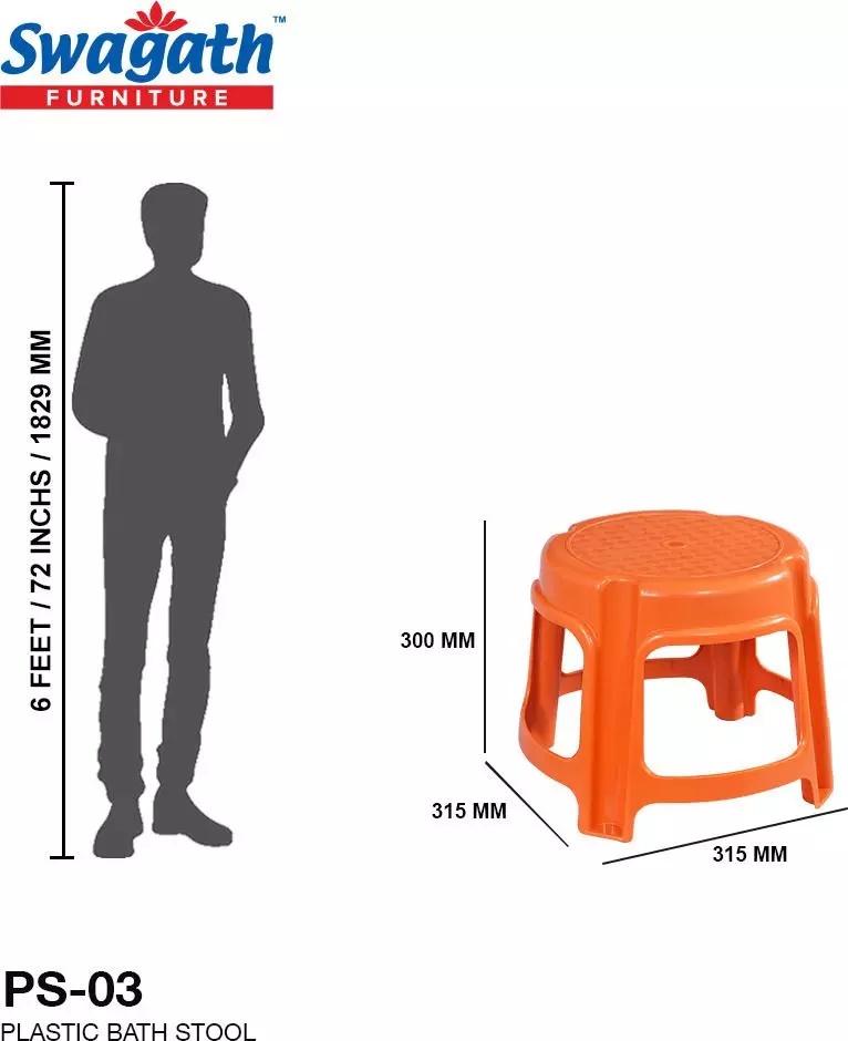 swagath-bathroom-stool-round-shape-4-legs-plastic-glossy-finish-80-kg-load-capacity-orange-for-bathroom-use-ps-03-pack-of-2-pcs