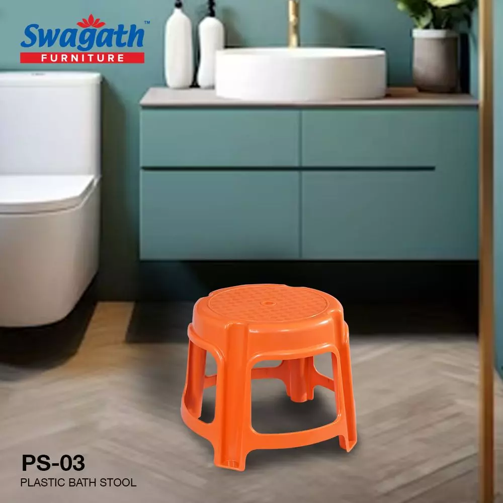 swagath-bathroom-stool-round-shape-4-legs-plastic-glossy-finish-80-kg-load-capacity-orange-for-bathroom-use-ps-03-pack-of-2-pcs