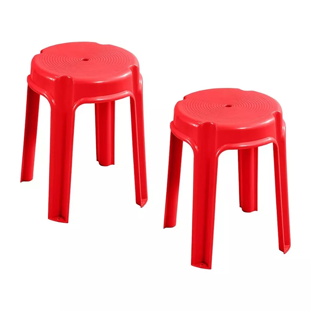 Swagath Plastic Stool Round Shape 80 Kg Maximum Load Capacity Red Color (Pack of 2 Pcs), STL-01-BR-2