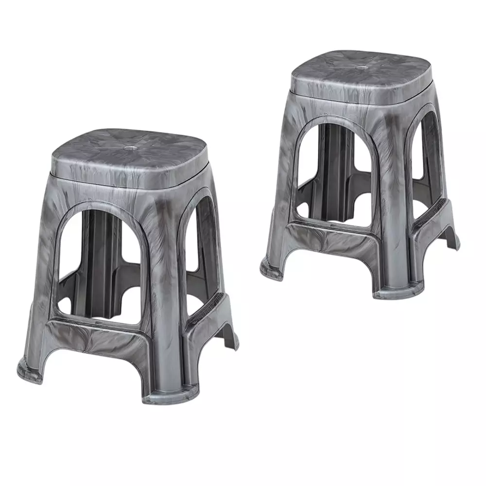Maharaja Plastic Stools Polypropylene Stackable For Use In Kitchens, Home, Bathroom, Workshops Silver, Jupiter_Silver-PK2 (Set of 2)