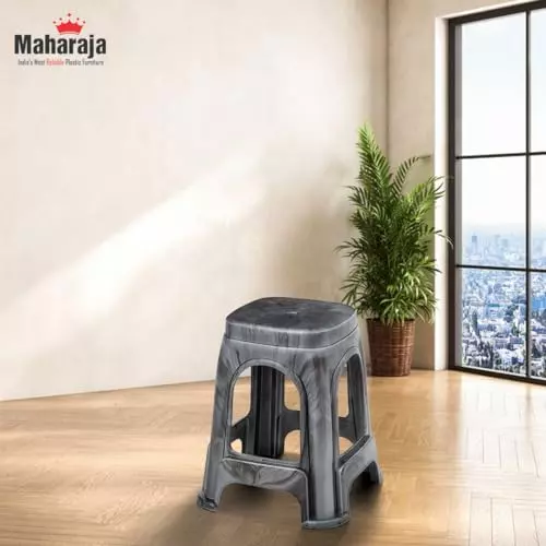 Maharaja Plastic Stools Polypropylene Stackable For Use In Kitchens, Home, Bathroom, Workshops Silver, Jupiter_Silver-PK2 (Set of 2)