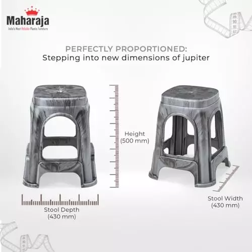 Maharaja Plastic Stools Polypropylene Stackable For Use In Kitchens, Home, Bathroom, Workshops Silver, Jupiter_Silver-PK2 (Set of 2)