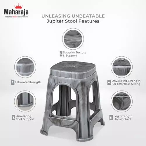 Maharaja Plastic Stools Polypropylene Stackable For Use In Kitchens, Home, Bathroom, Workshops Silver, Jupiter_Silver-PK2 (Set of 2)
