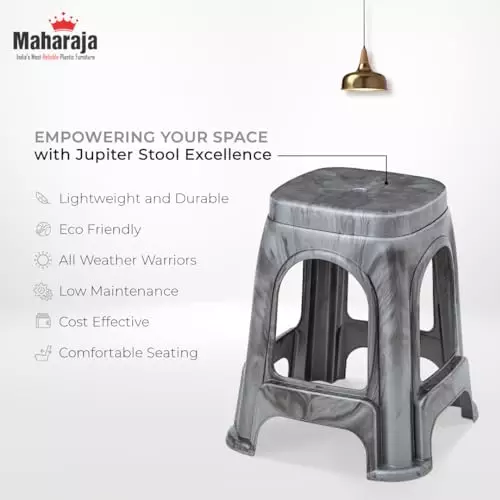 Maharaja Plastic Stools Polypropylene Stackable For Use In Kitchens, Home, Bathroom, Workshops Silver, Jupiter_Silver-PK2 (Set of 2)