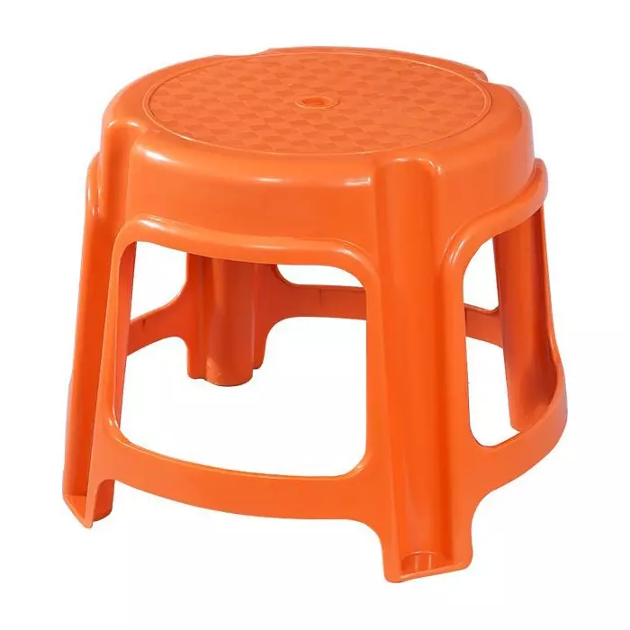 Swagath Bathroom Stool Round Shape 4 Legs Plastic Glossy Finish 80 Kg Load Capacity Orange for Bathroom Use, PS-03