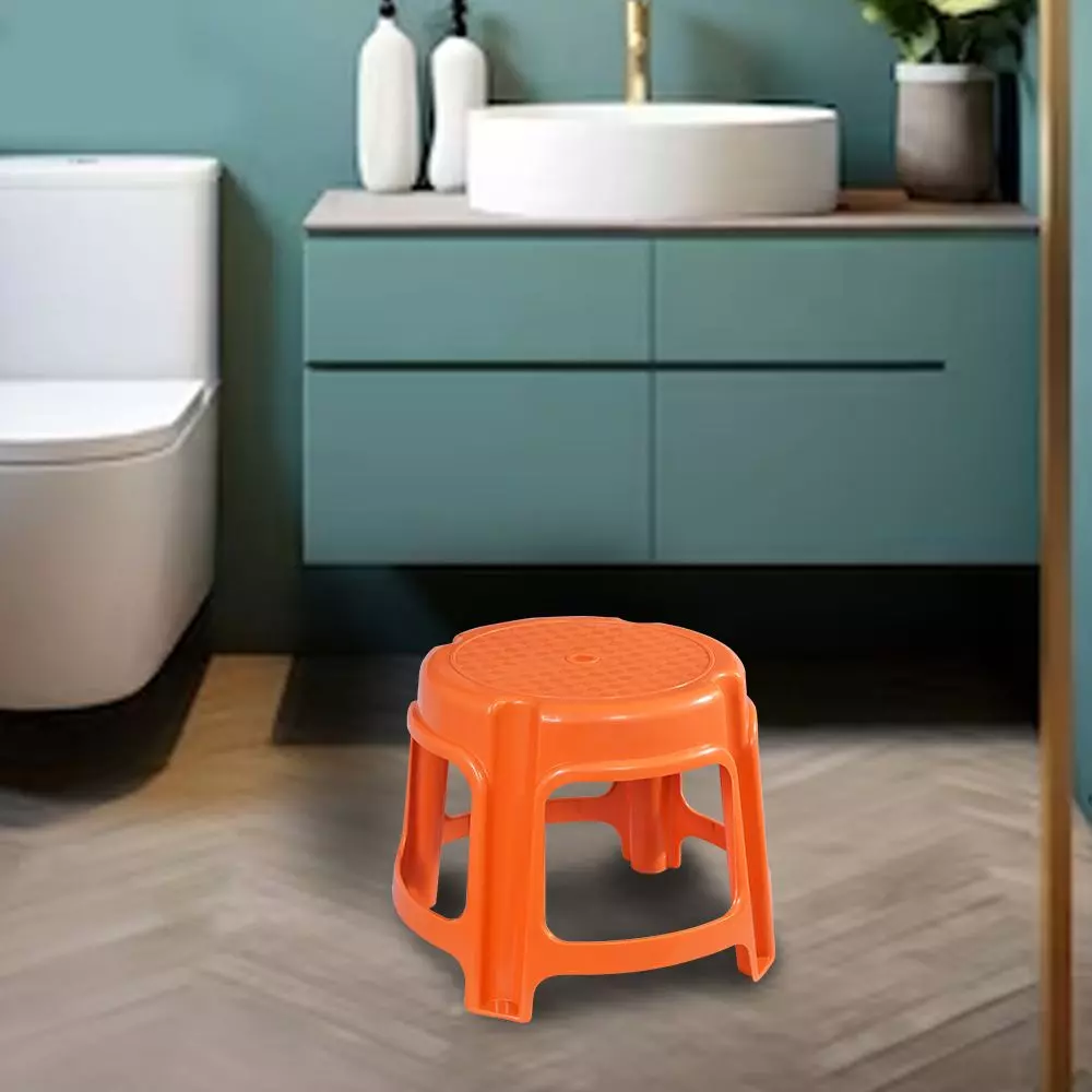 swagath-bathroom-stool-round-shape-4-legs-plastic-glossy-finish-80-kg-load-capacity-orange-for-bathroom-use-ps-03