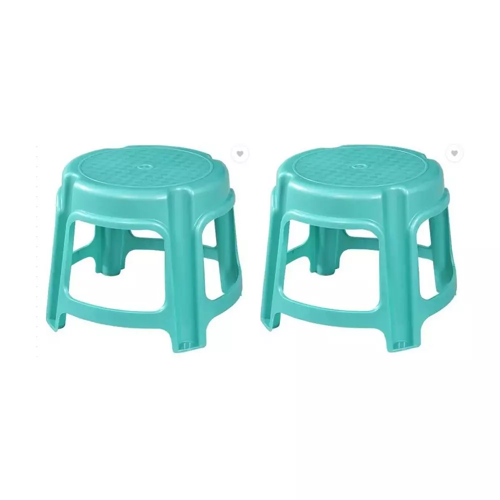 Swagath Bathroom Stool Round Shape 4 Legs Plastic Glossy Finish 80 Kg Load Capacity Green for Bathroom Use, PS-03 (Pack of 2 Pcs)