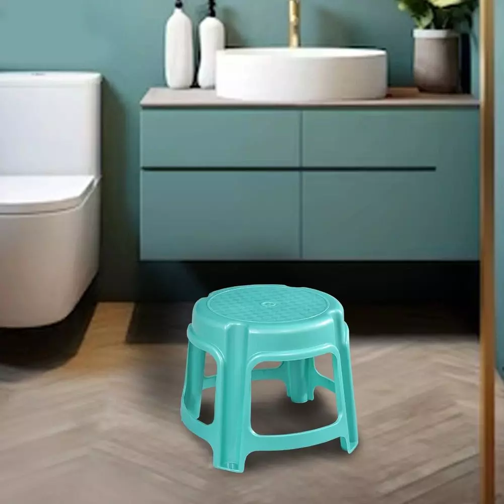 swagath-bathroom-stool-round-shape-4-legs-plastic-glossy-finish-80-kg-load-capacity-green-for-bathroom-use-ps-03-pack-of-2-pcs