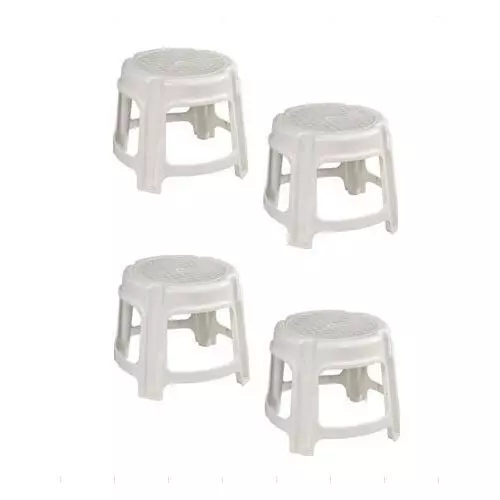 Swagath Bathroom Stool Round Shape 4 Legs Plastic Glossy Finish 80 Kg Load Capacity White for Bathroom Use, PS-03 (Pack of 4 Pcs)