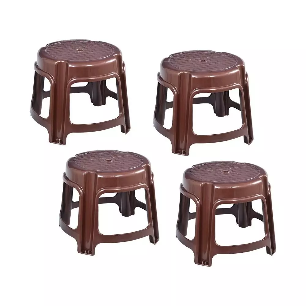 Swagath Bathroom Stool Round Shape 4 Legs Plastic Glossy Finish 80 Kg Load Capacity Brown for Bathroom Use, PS-03 (Pack of 4 Pcs)