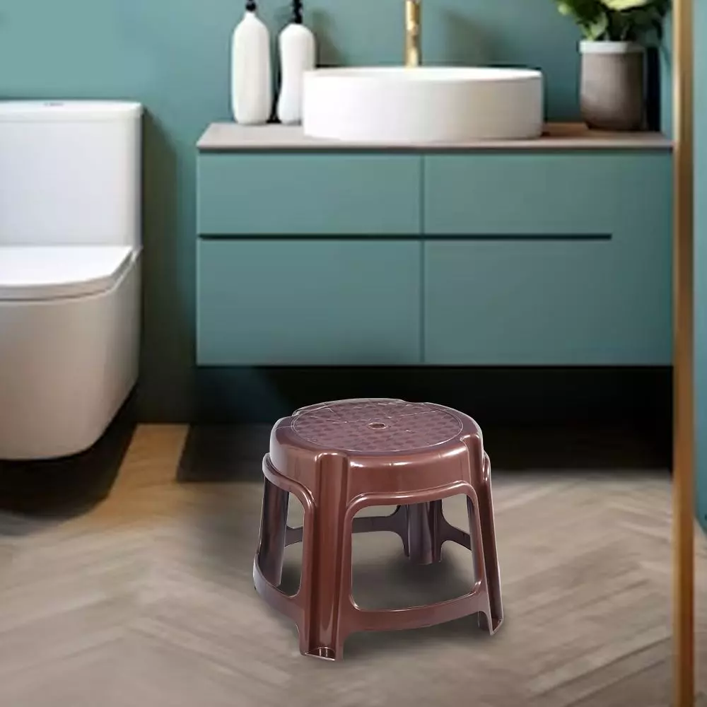 swagath-bathroom-stool-round-shape-4-legs-plastic-glossy-finish-80-kg-load-capacity-brown-for-bathroom-use-ps-03-pack-of-4-pcs
