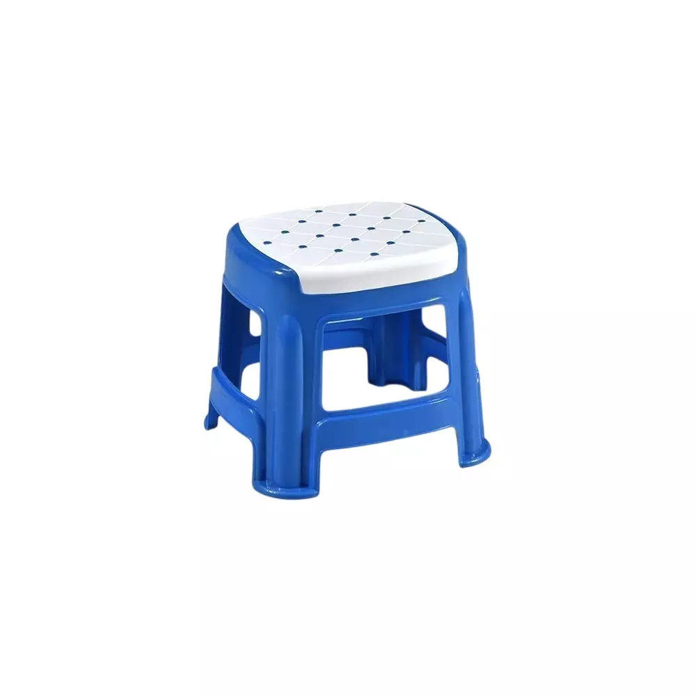 Swagath Stool Rectangle Shape 4 Legs Plastic Glossy Finish 70 Kg Load Capacity White Seat with Blue Body, COSMO M