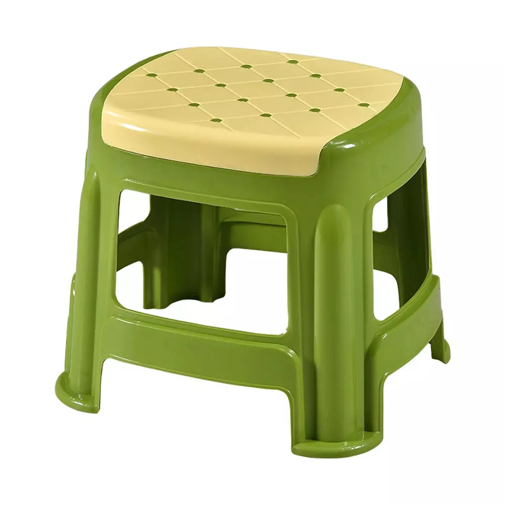 Swagath Stool Plastic 27x31.5x28 cm Size 530 g Ivory Seat With Green Body Pre-Assembled for Cafeteria, Kitchen, Household Work And Outdoor Use