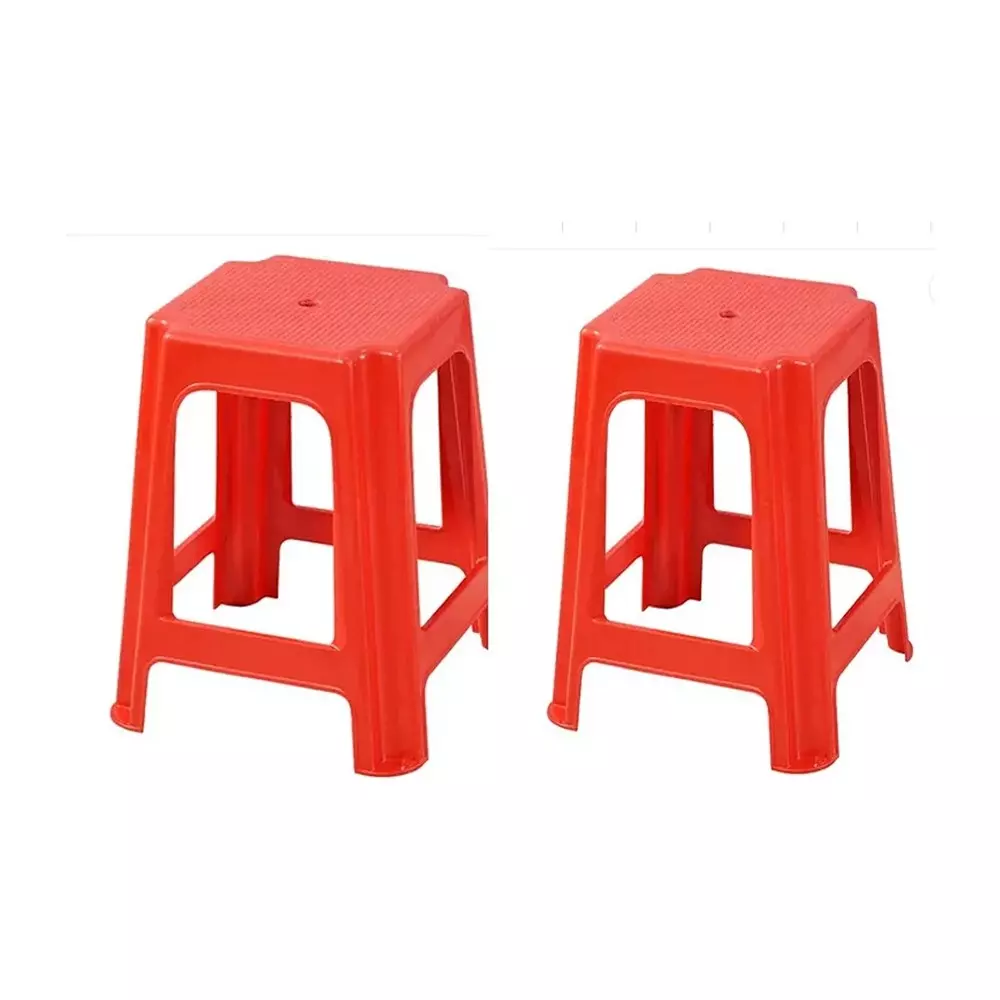 Swagath Plastic Stool Square Shape 80 Kg Maximum Load Capacity Red Color (Pack of 2 Pcs), STL-02-BR-2